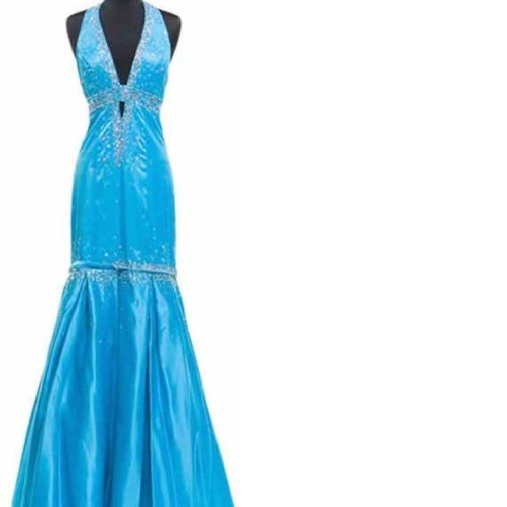 Women 2 Pieces High Low Sexy Halter Rhinestones Satin Prom Wedding Dance Aqua